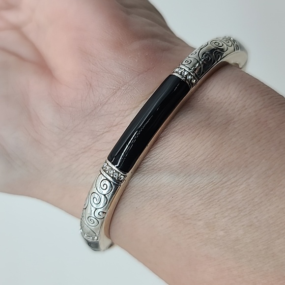 Brighton "WILTERN" Black Enamel, Scrolls, & Swarovski Crystals Bangle & Earrings - Picture 13 of 14